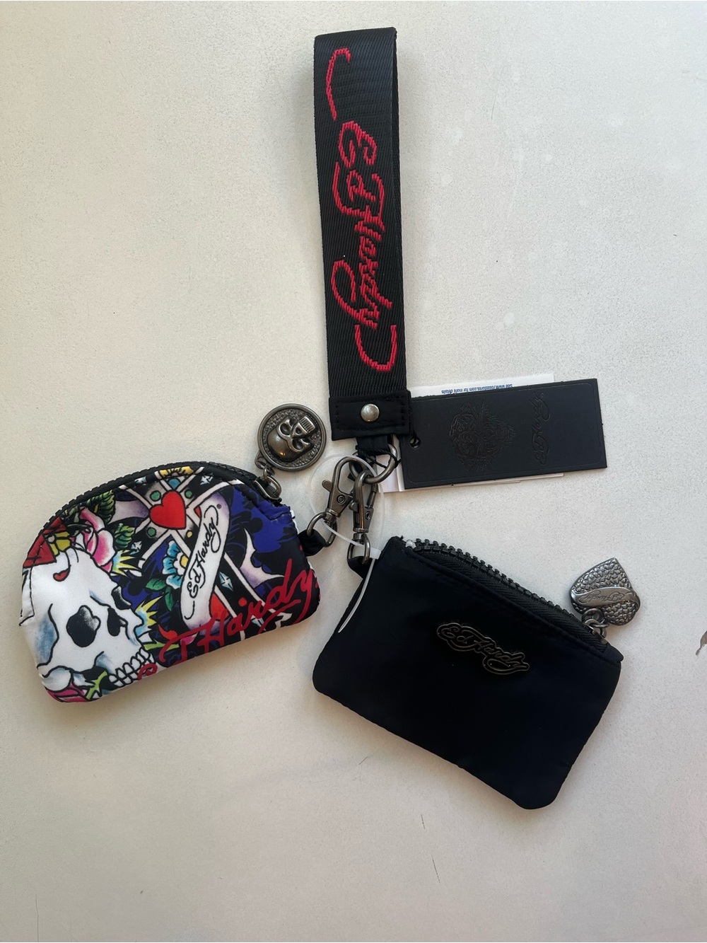Ed Hardy Multi-Color Skull & Black Wristlet Coin/Card Pouch Set